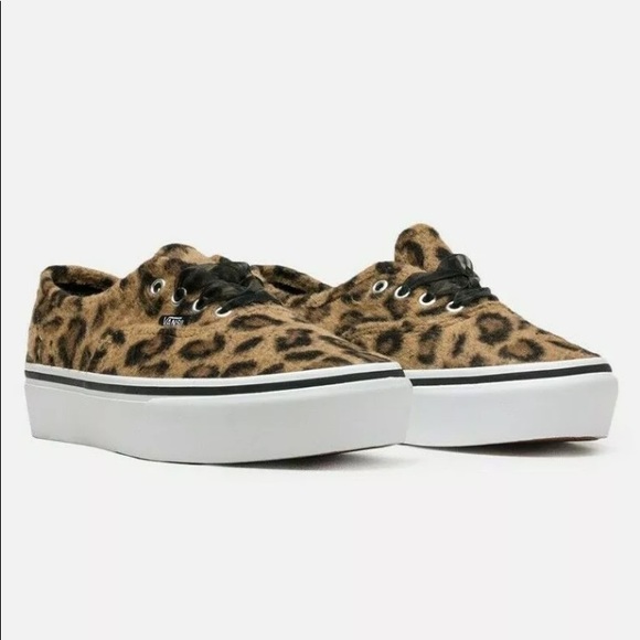 Vans authentic platform fuzzy leopard sneaker 🙀 woman size 5 beije brown - Picture 3 of 4